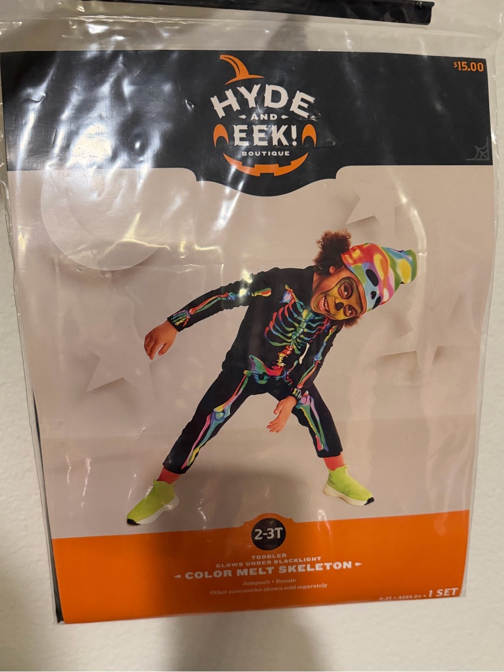 Hyde & Eek Color Melt Skeleton Costume Toddler 2-3T Glow NEW
